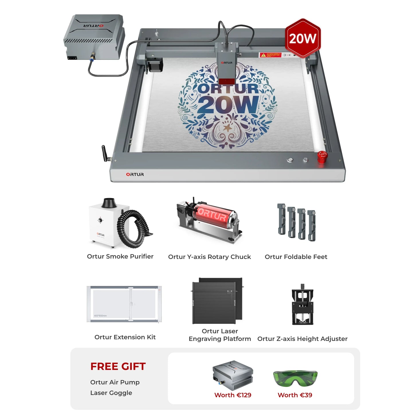 Ortur Laser Master 3 (LM3) Laser Engraving & Cutting Machine 20W (with Free Air Pump) OLM3 All-in-One Bundle